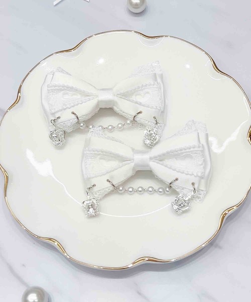 MA*RS（アメーバーマーズ）の「ダブルクラウン×ハートレースりぼん2個SET（バレッタ/ヘアクリップ・レディース・ホワイト/ブラック/ブラック×ホワイト/ピンク系その他・FREE）」の5枚目の写真
