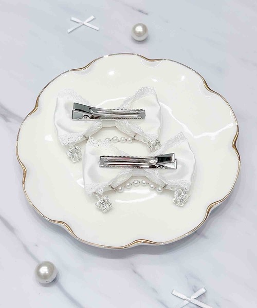 MA*RS（アメーバーマーズ）の「ダブルクラウン×ハートレースりぼん2個SET（バレッタ/ヘアクリップ・レディース・ホワイト/ブラック/ブラック×ホワイト/ピンク系その他・FREE）」の7枚目の写真