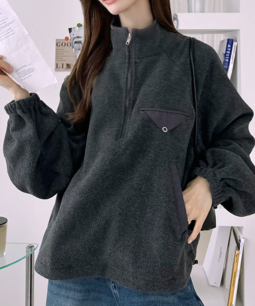 Ada.(エイダ)の「ドロスト ハーフジップ フリース プルオーバー(その他トップス・レディース・チャコールグレー/ネイビー/ダークブラウン・FREE)」の22枚目の写真