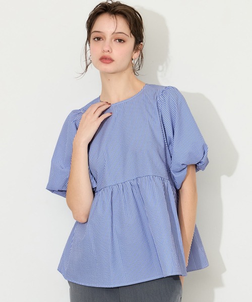 Sack-strap back pack rib-brown blouse