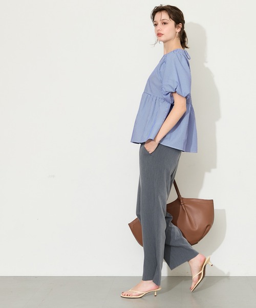 coca(coca)(コカ)の「サッカーストライプバックリボンブラウス(シャツ/ブラウス・レディース・ベージュ/ブルー・L/M/S)」の7枚目の写真
