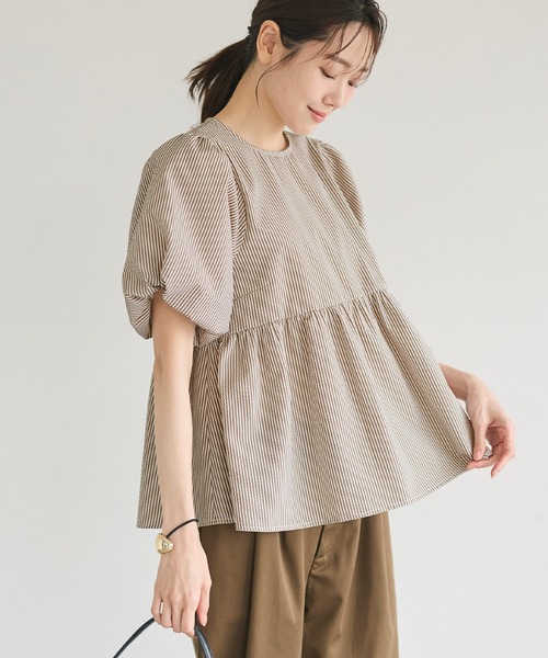 coca(coca)(コカ)の「サッカーストライプバックリボンブラウス(シャツ/ブラウス・レディース・ベージュ/ブルー・L/M/S)」の13枚目の写真