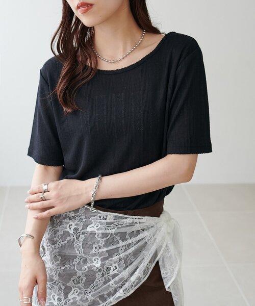 DISCOAT(ディスコート)の「アイレット半袖プルオーバー(Tシャツ/カットソー・レディース・グレー/イエロー/ブラック/オフホワイト・FREE)」の3枚目の写真