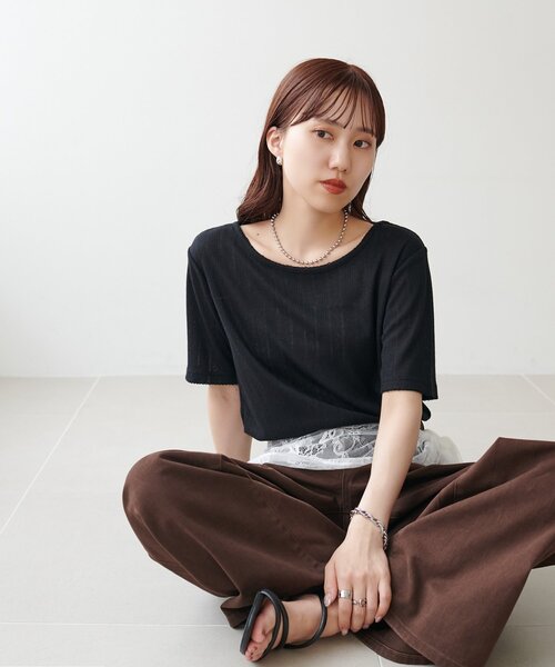 DISCOAT(ディスコート)の「アイレット半袖プルオーバー(Tシャツ/カットソー・レディース・グレー/イエロー/ブラック/オフホワイト・FREE)」の15枚目の写真