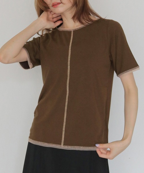 CLEIO(クレイオ)の「【CLEIO】配色ステッチ シアーTシャツ CONTRAST STITCH SHEER T-SHIRT(Tシャツ/カットソー・レディース・ブルー/ブラウン/ブラック/アイボリー・FREE)」の4枚目の写真