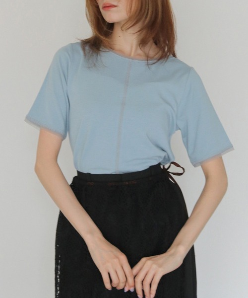 CLEIO(クレイオ)の「【CLEIO】配色ステッチ シアーTシャツ CONTRAST STITCH SHEER T-SHIRT(Tシャツ/カットソー・レディース・ブルー/ブラウン/ブラック/アイボリー・FREE)」の1枚目の写真