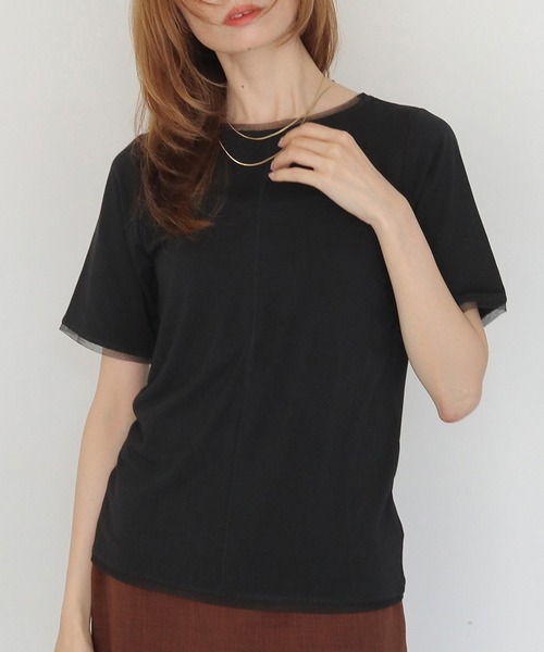 CLEIO(クレイオ)の「【CLEIO】配色ステッチ シアーTシャツ CONTRAST STITCH SHEER T-SHIRT(Tシャツ/カットソー・レディース・ブルー/ブラウン/ブラック/アイボリー・FREE)」の3枚目の写真