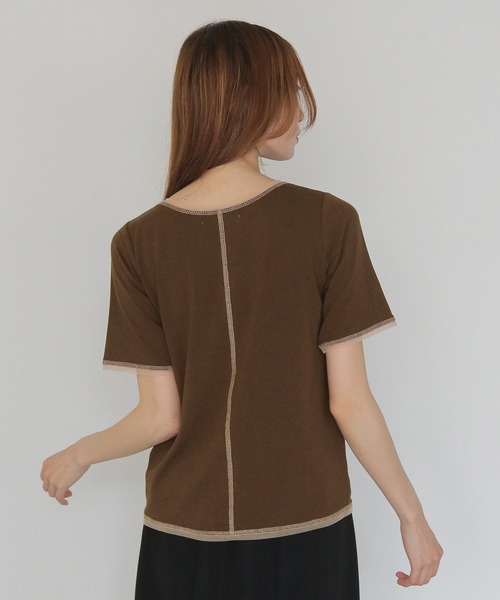 CLEIO(クレイオ)の「【CLEIO】配色ステッチ シアーTシャツ CONTRAST STITCH SHEER T-SHIRT(Tシャツ/カットソー・レディース・ブルー/ブラウン/ブラック/アイボリー・FREE)」の9枚目の写真