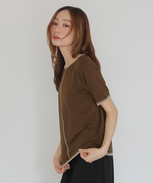 CLEIO(クレイオ)の「【CLEIO】配色ステッチ シアーTシャツ CONTRAST STITCH SHEER T-SHIRT(Tシャツ/カットソー・レディース・ブルー/ブラウン/ブラック/アイボリー・FREE)」の8枚目の写真
