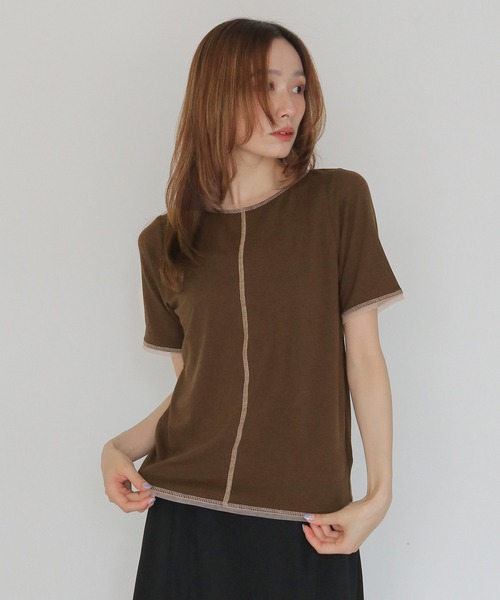 CLEIO(クレイオ)の「【CLEIO】配色ステッチ シアーTシャツ CONTRAST STITCH SHEER T-SHIRT(Tシャツ/カットソー・レディース・ブルー/ブラウン/ブラック/アイボリー・FREE)」の5枚目の写真