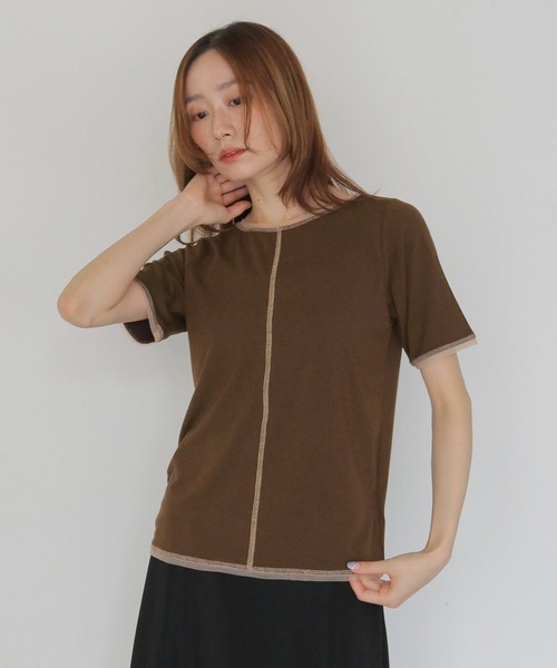 CLEIO(クレイオ)の「【CLEIO】配色ステッチ シアーTシャツ CONTRAST STITCH SHEER T-SHIRT(Tシャツ/カットソー・レディース・ブルー/ブラウン/ブラック/アイボリー・FREE)」の6枚目の写真