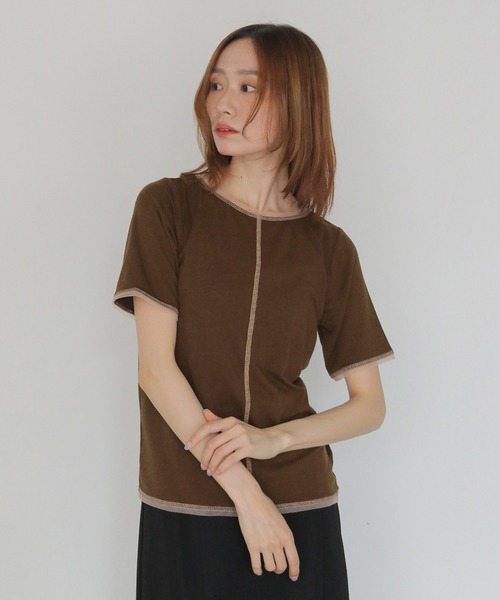 CLEIO(クレイオ)の「【CLEIO】配色ステッチ シアーTシャツ CONTRAST STITCH SHEER T-SHIRT(Tシャツ/カットソー・レディース・ブルー/ブラウン/ブラック/アイボリー・FREE)」の7枚目の写真