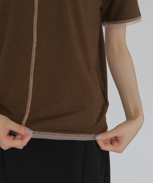 CLEIO(クレイオ)の「【CLEIO】配色ステッチ シアーTシャツ CONTRAST STITCH SHEER T-SHIRT(Tシャツ/カットソー・レディース・ブルー/ブラウン/ブラック/アイボリー・FREE)」の10枚目の写真
