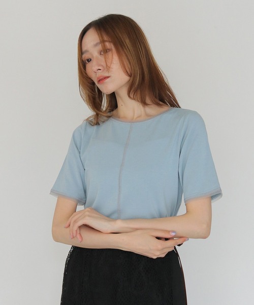 CLEIO(クレイオ)の「【CLEIO】配色ステッチ シアーTシャツ CONTRAST STITCH SHEER T-SHIRT(Tシャツ/カットソー・レディース・ブルー/ブラウン/ブラック/アイボリー・FREE)」の17枚目の写真