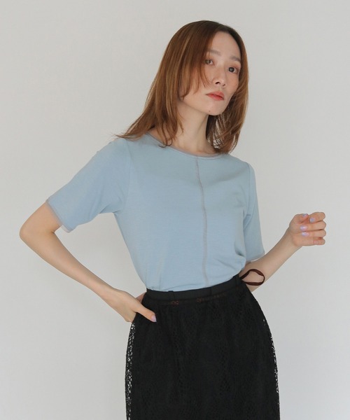 CLEIO(クレイオ)の「【CLEIO】配色ステッチ シアーTシャツ CONTRAST STITCH SHEER T-SHIRT(Tシャツ/カットソー・レディース・ブルー/ブラウン/ブラック/アイボリー・FREE)」の18枚目の写真