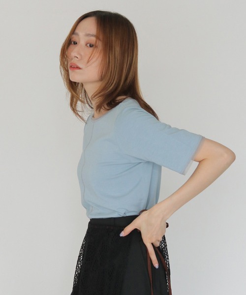 CLEIO(クレイオ)の「【CLEIO】配色ステッチ シアーTシャツ CONTRAST STITCH SHEER T-SHIRT(Tシャツ/カットソー・レディース・ブルー/ブラウン/ブラック/アイボリー・FREE)」の21枚目の写真