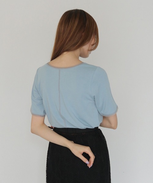 CLEIO(クレイオ)の「【CLEIO】配色ステッチ シアーTシャツ CONTRAST STITCH SHEER T-SHIRT(Tシャツ/カットソー・レディース・ブルー/ブラウン/ブラック/アイボリー・FREE)」の22枚目の写真