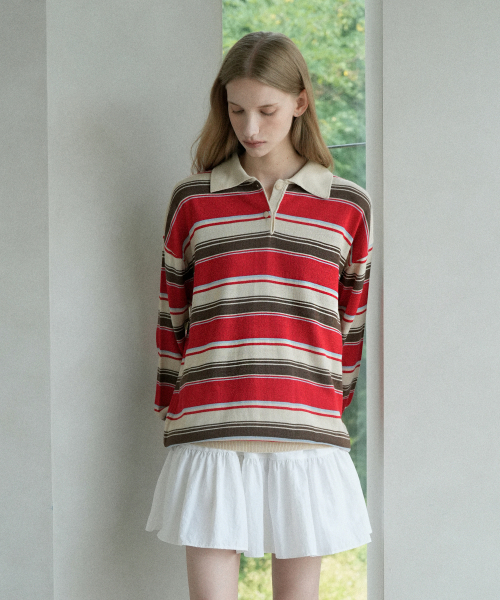 VLETI(ブレッティ)の「Wool Striped Collar Knit (beige)(ニット/セーター・レディース・ベージュ・FREE)」の1枚目の写真