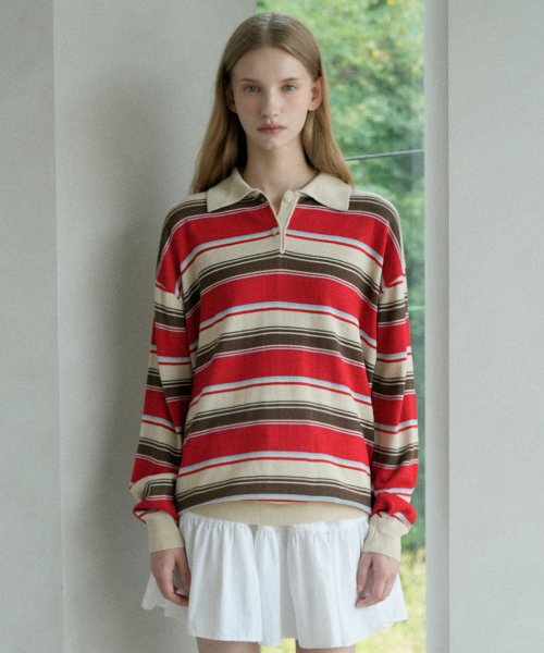 VLETI(ブレッティ)の「Wool Striped Collar Knit (beige)(ニット/セーター・レディース・ベージュ・FREE)」の2枚目の写真