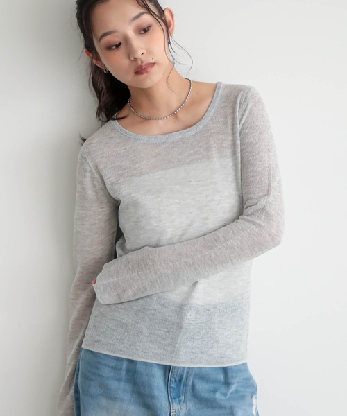 for/c(フォーシー)の「ニュアンスシアーニットトップス【サスティナブル】(ニット/セーター・レディース・ライトグレー/チャコール/オフホワイト・M/L)」の13枚目の写真
