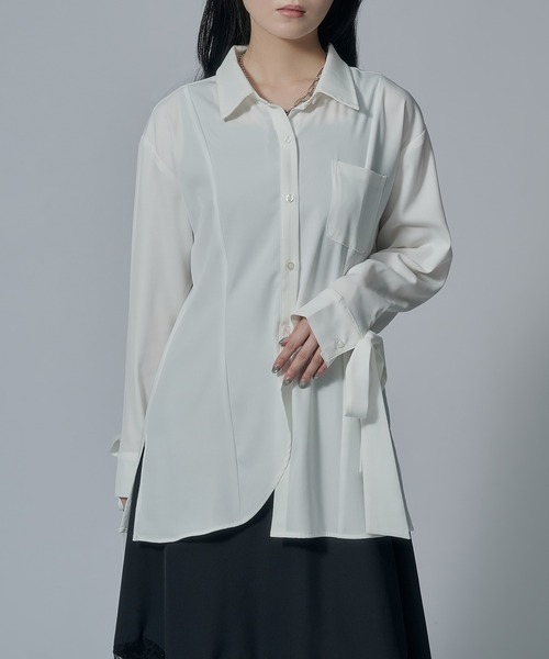 Ellno de Mavie(エルノデメヴィ)の「アシンメトリーリボンシャツ(シャツ/ブラウス・レディース・オフホワイト/ブラック・FREE)」の9枚目の写真
