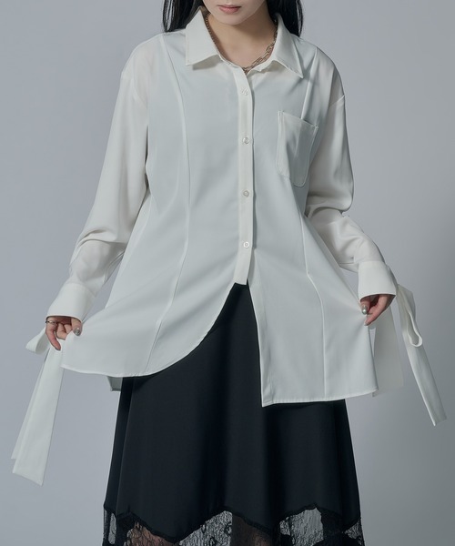 Ellno de Mavie(エルノデメヴィ)の「アシンメトリーリボンシャツ(シャツ/ブラウス・レディース・オフホワイト/ブラック・FREE)」の8枚目の写真