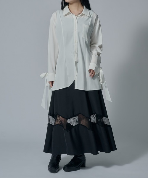 Ellno de Mavie(エルノデメヴィ)の「アシンメトリーリボンシャツ(シャツ/ブラウス・レディース・オフホワイト/ブラック・FREE)」の14枚目の写真