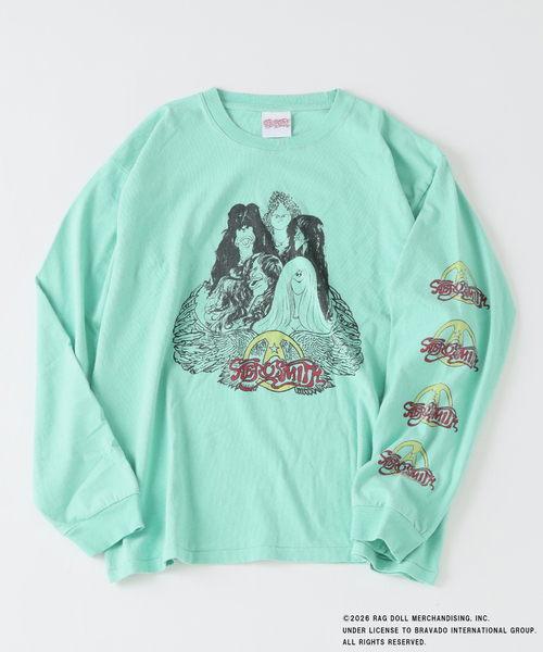 JOURNAL STANDARD relume(ジャーナルスタンダード レリューム)の「AERO SMITH / エアロスミス 別注 ヴィンテージ加工 プリントロンT(Tシャツ/カットソー・メンズ・ホワイト/ブラック/モスグリーン・LARGE/MEDIUM)」の1枚目の写真