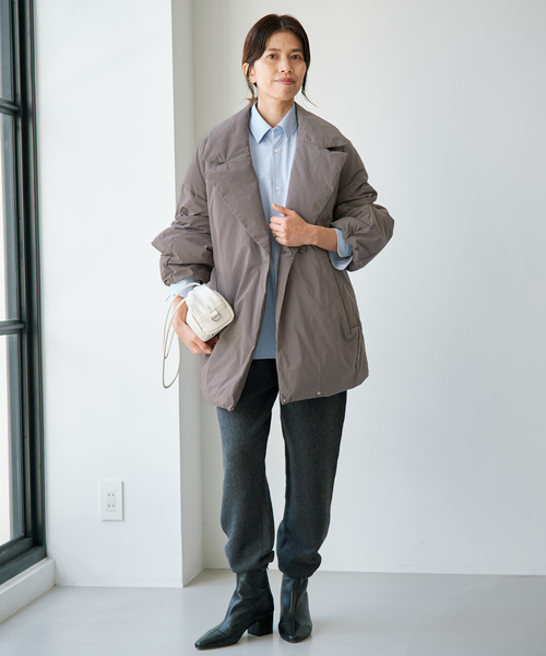 IENA(イエナ)の「《追加3/一部店舗限定カラーあり》ARTIROSA撥水テイラーコクーンダウン(ダウンジャケット/コート・レディース・チャコールグレー/ブラック・38/36/34)」の14枚目の写真