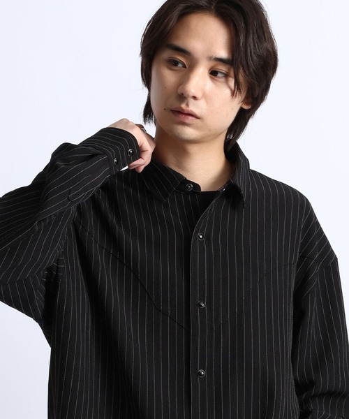 RAGEBLUE（レイジブルー）の「PINSTRIPE WESTERN SHIRTS/ピンストウエスタンシャツ（シャツ/ブラウス・メンズ・ブラック/ブラウン/グレー・LARGE/MEDIUM）」の2枚目の写真