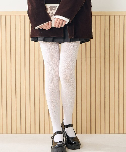 tutuanna(チュチュアンナ)の「まるっきり素肌!のようなフェイクタイツ80デニール(リボンラッセル柄)(タイツ/ストッキング・レディース・ブラック/ホワイト・M-L)」の6枚目の写真