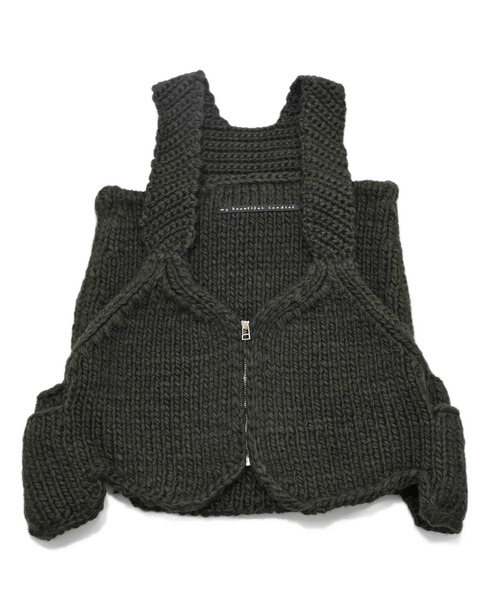 my beautiful landlet(マイビューティフルランドレット)の「【my beautiful landlet】JAPAN HAND KNITTED BAG VEST(ベスト・メンズ・ブラック/ブルー/オリーブ・FREE)」の2枚目の写真
