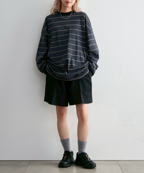 anuke（アンヌーク）の「[anuke/アンヌーク] マルチボーダー ルーズシルエットロングスリーブTシャツ（Tシャツ/カットソー・レディース・チャコールグレー/ブラウン・F）」の14枚目の写真
