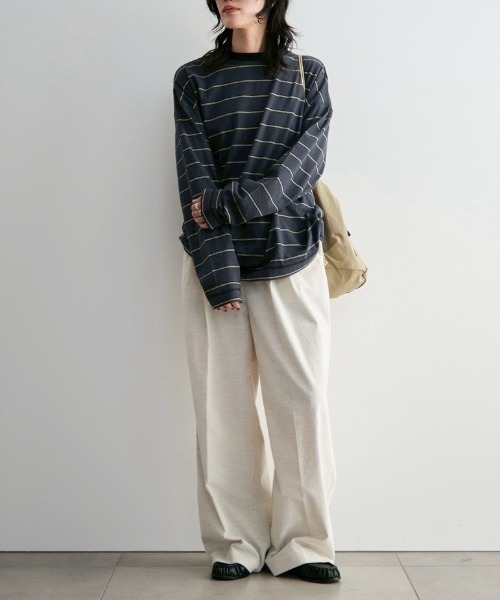 anuke（アンヌーク）の「[anuke/アンヌーク] マルチボーダー ルーズシルエットロングスリーブTシャツ（Tシャツ/カットソー・レディース・チャコールグレー/ブラウン・F）」の15枚目の写真