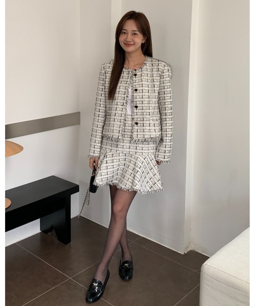BIRTHDAY BASH(バースデイバッシュ)の「LILY TWEED FRINGE MERMAID SKIRT(ツイードフリンジマーメイドスカート)(スカート・レディース・アイボリー・L/M/S)」の19枚目の写真