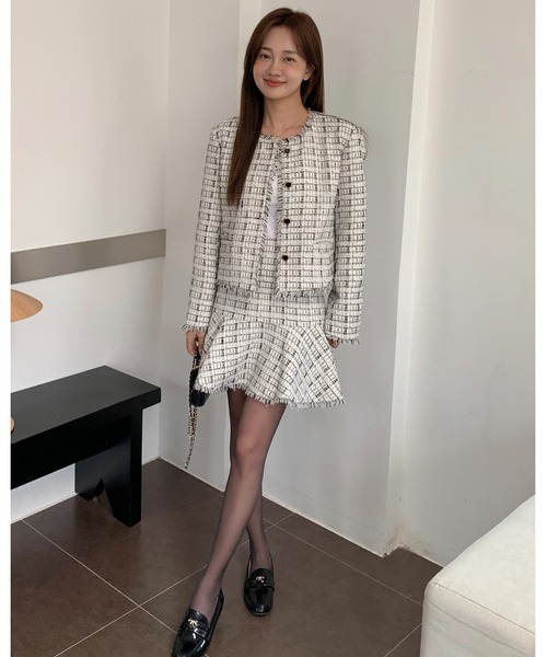 BIRTHDAY BASH(バースデイバッシュ)の「LILY TWEED FRINGE MERMAID SKIRT(ツイードフリンジマーメイドスカート)(スカート・レディース・アイボリー・L/M/S)」の13枚目の写真