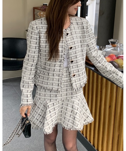 BIRTHDAY BASH(バースデイバッシュ)の「LILY TWEED FRINGE MERMAID SKIRT(ツイードフリンジマーメイドスカート)(スカート・レディース・アイボリー・L/M/S)」の7枚目の写真