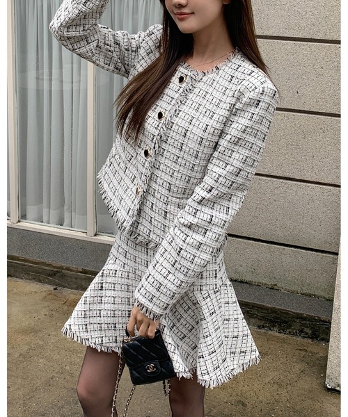 BIRTHDAY BASH(バースデイバッシュ)の「LILY TWEED FRINGE MERMAID SKIRT(ツイードフリンジマーメイドスカート)(スカート・レディース・アイボリー・L/M/S)」の14枚目の写真