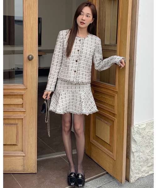 BIRTHDAY BASH(バースデイバッシュ)の「LILY TWEED FRINGE MERMAID SKIRT(ツイードフリンジマーメイドスカート)(スカート・レディース・アイボリー・L/M/S)」の11枚目の写真