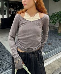 フェイクレイヤードホルターデザイントップス