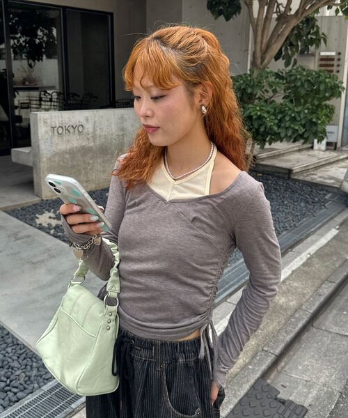CIAOPANIC(チャオパニック)の「フェイクレイヤードホルターデザイントップス(Tシャツ/カットソー・レディース・グレー/ミント/ネイビー・ONE SIZE)」の8枚目の写真