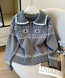 ノルディック柄 セーラーカラーニットカーディガン