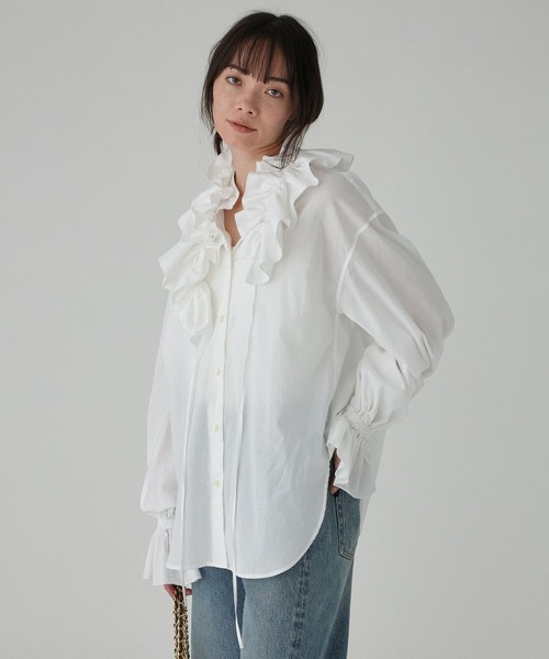 BABYLONE（バビロン）の「フリルカラーシャツ［手洗い可］（シャツ/ブラウス・レディース・ホワイト/ブラック・フリー）」の7枚目の写真