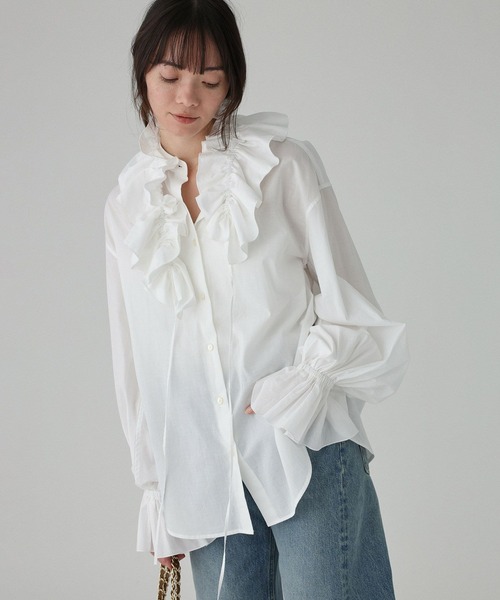 BABYLONE（バビロン）の「フリルカラーシャツ［手洗い可］（シャツ/ブラウス・レディース・ホワイト/ブラック・フリー）」の3枚目の写真