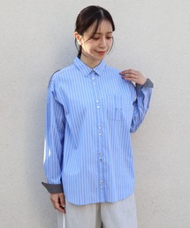 配色パイピングシャツ(ストライプ)
