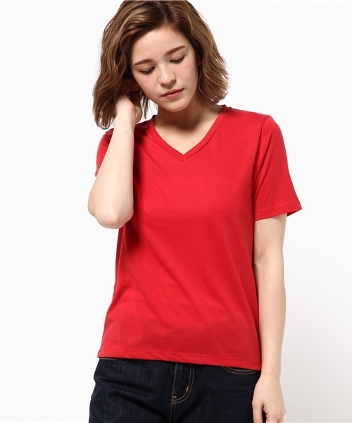 earth music&ecology（アースミュージックアンドエコロジー）の「ＶネックベーシックＴシャツ（Tシャツ/カットソー・レディース・ベージュ/ネイビー/ブラック/カーキ/ブルー/レッド・SMALL/MEDIUM）」の15枚目の写真