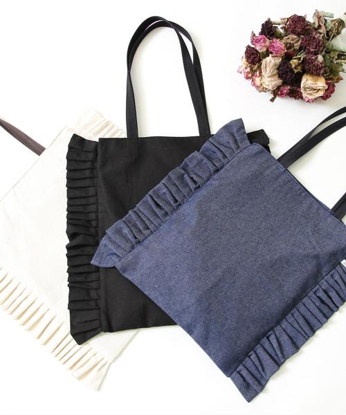 coen(コーエン)の「ラッフルフリルトート(トートバッグ・レディース・ブラック/ナチュラル/ネイビー・FREE)」の1枚目の写真