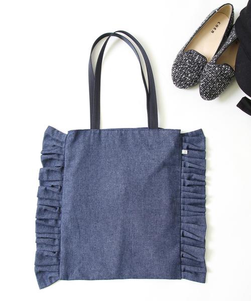 coen(コーエン)の「ラッフルフリルトート(トートバッグ・レディース・ブラック/ナチュラル/ネイビー・FREE)」の7枚目の写真