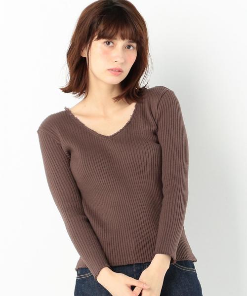 Another Edition(アナザーエディション)の「断ち切りVネックロングスリーブプルオーバー/AEBFC タチキリ V/N LSL PO◆(Tシャツ/カットソー・レディース・ホワイト/ブラウン/ライトブルー・FREE)」の1枚目の写真