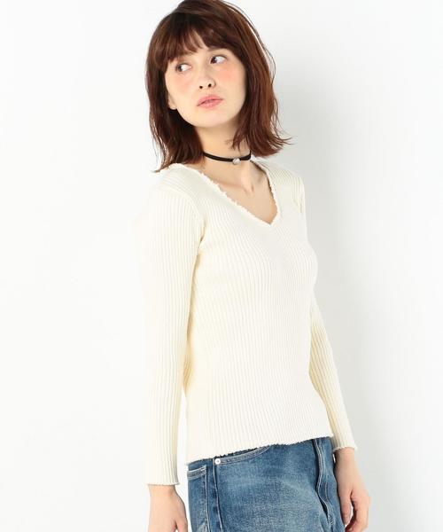 Another Edition(アナザーエディション)の「断ち切りVネックロングスリーブプルオーバー/AEBFC タチキリ V/N LSL PO◆(Tシャツ/カットソー・レディース・ホワイト/ブラウン/ライトブルー・FREE)」の2枚目の写真